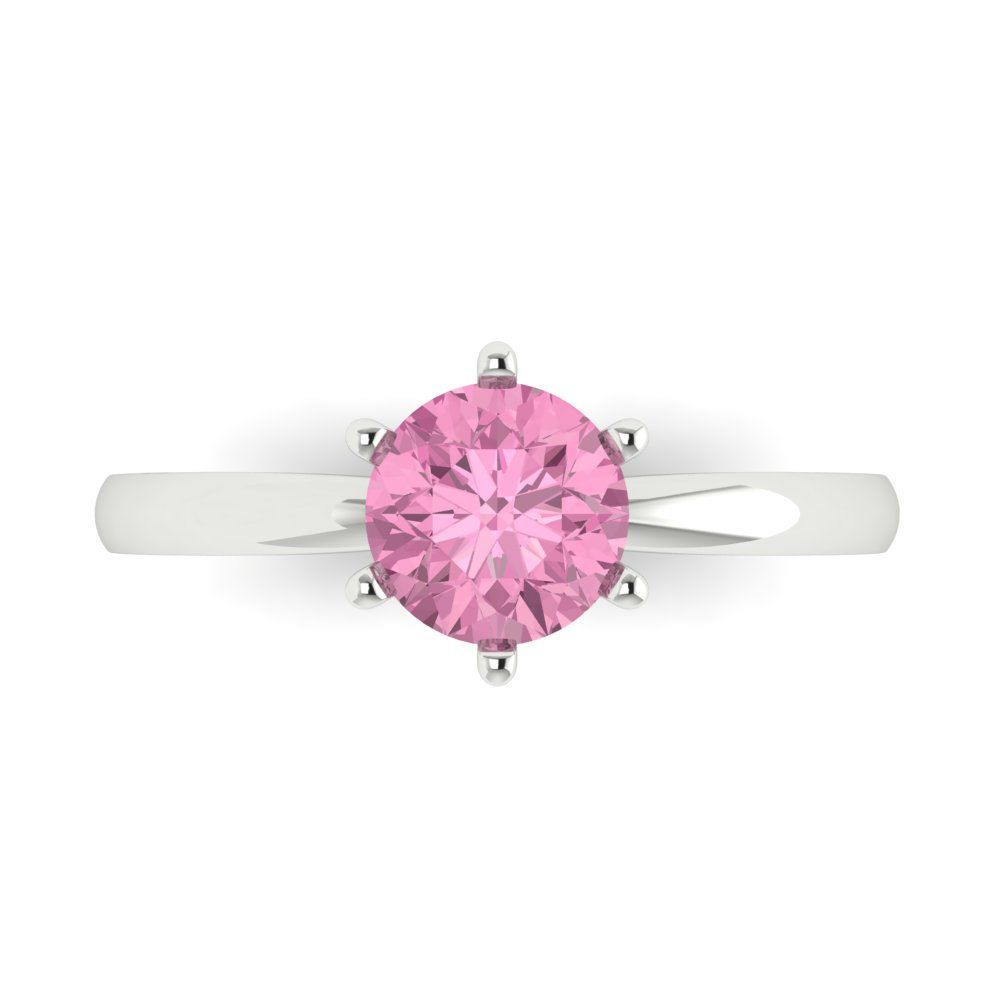 1 cttw Zirconia Simulated Pink Diamond Solitaire  Engagement Ring - Solid Gold (VVS1, Round Cut,6.5mm)