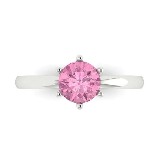 1 cttw Zirconia Simulated Pink Diamond Solitaire  Engagement Ring - Solid White Gold (VVS1, Round Cut,6.5mm)