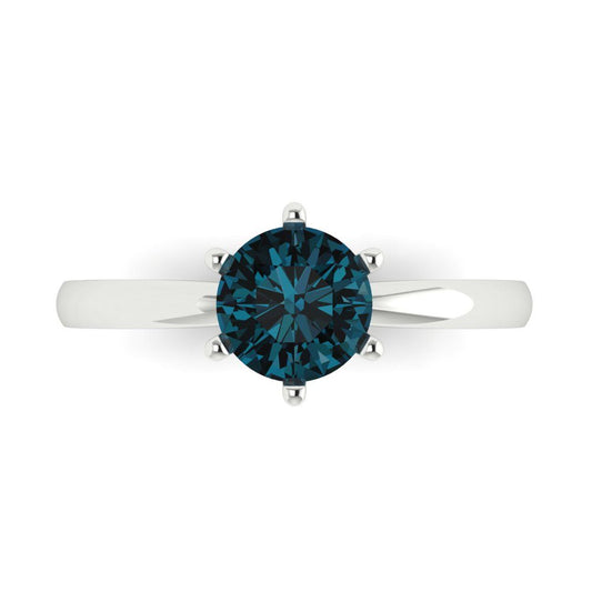 1 cttw Natural London Blue Topaz Solitaire  Engagement Ring - Solid White Gold (VVS1, Round Cut,6.5mm)