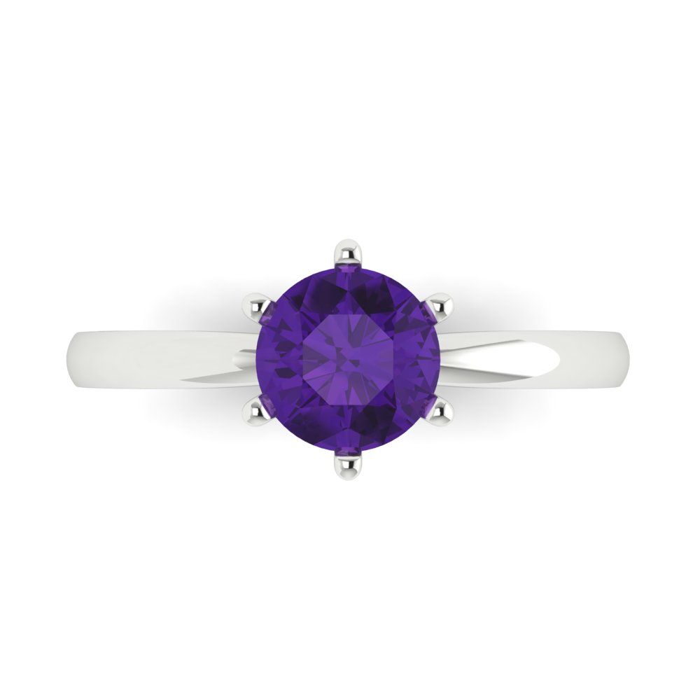 1 cttw Natural Amethyst Solitaire  Engagement Ring - Solid Gold (Round Cut,6.5mm)
