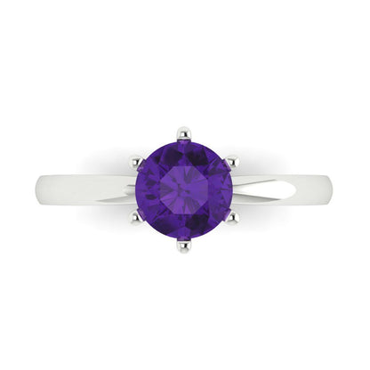 1 cttw Natural Amethyst Solitaire  Engagement Ring - Solid Gold (Round Cut,6.5mm)