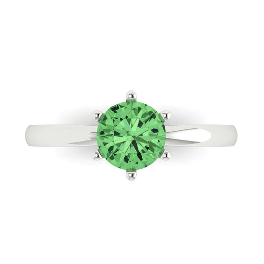 1 cttw Zirconia Simulated Green Diamond Solitaire  Engagement Ring - Solid White Gold (VVS1, Round Cut,6.5mm)