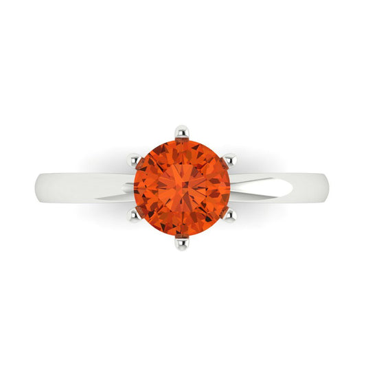 1 cttw Zirconia Simulated Red Diamond Solitaire  Engagement Ring - Solid White Gold (VVS1, Round Cut,6.5mm)