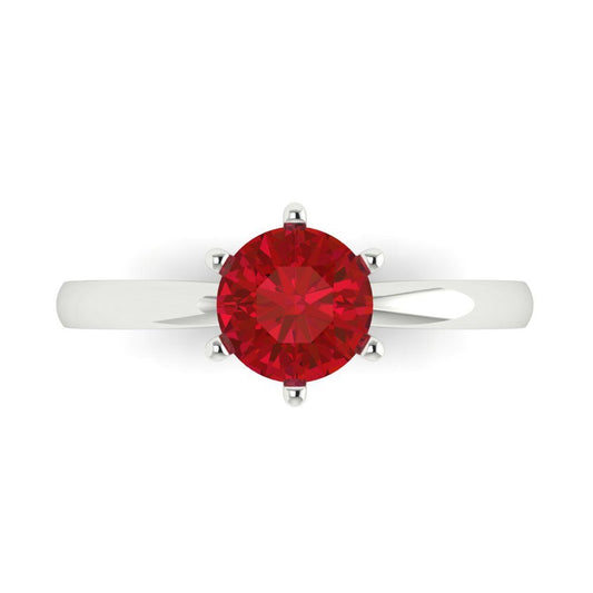 1 cttw Simulated Pink Tourmaline Solitaire  Engagement Ring - Solid White Gold (VVS1, Round Cut,6.5mm)