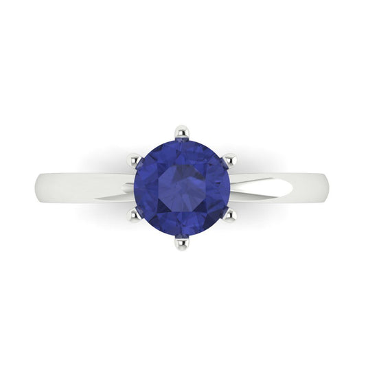 1 cttw Simulated Tanzanite Solitaire  Engagement Ring - Solid White Gold (VVS1, Round Cut,6.5mm)