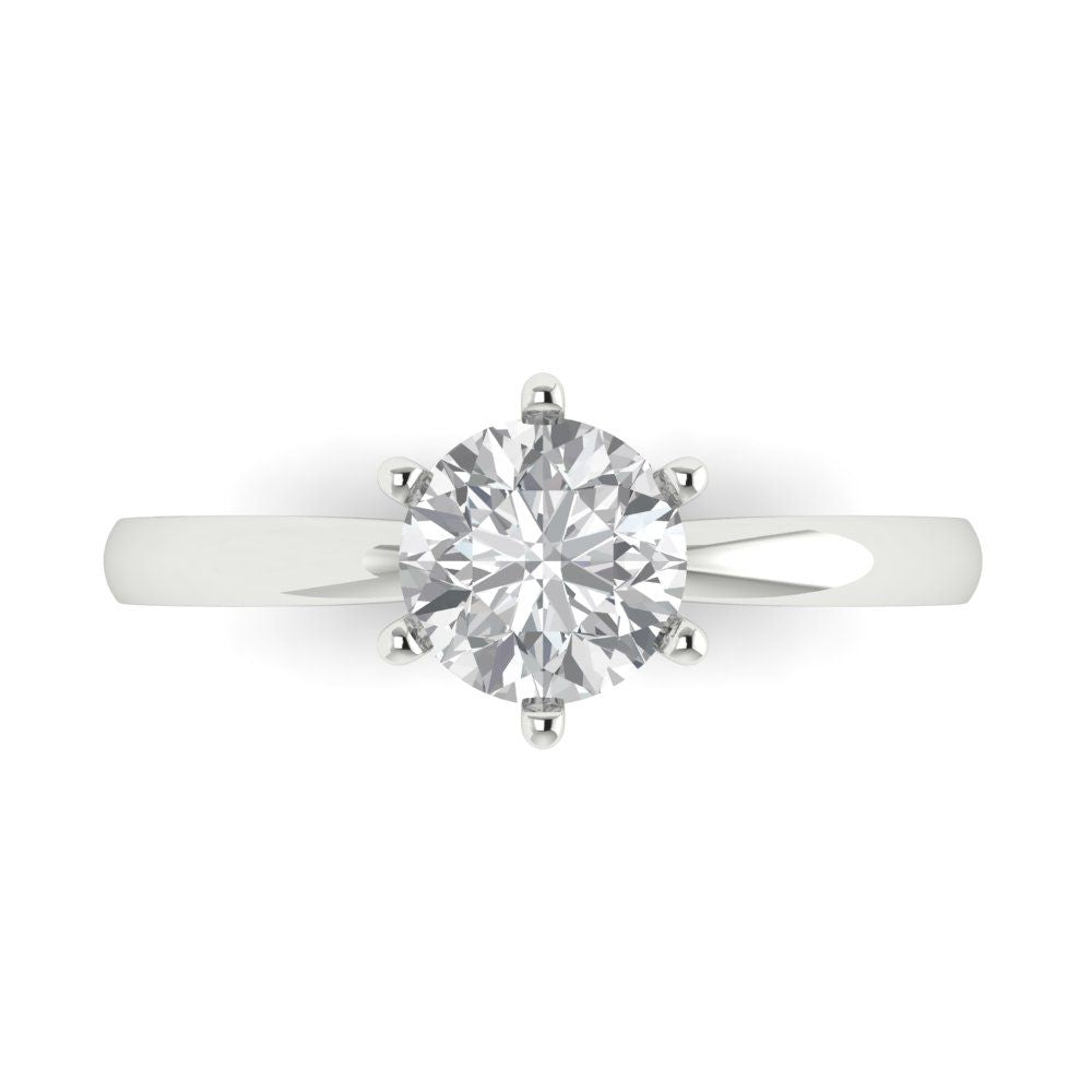 1 cttw Zirconia Simulated Diamond Solitaire  Engagement Ring - Solid White Gold (VVS1, Round Cut,6.5mm)