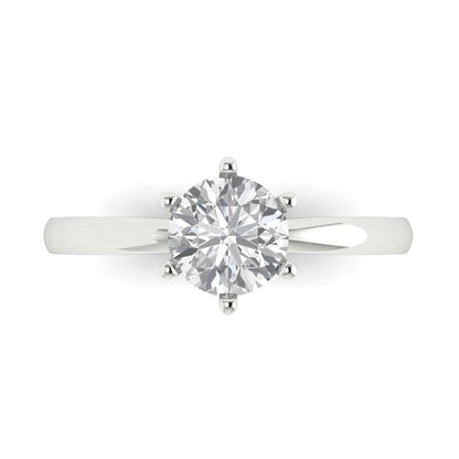 1 cttw Zirconia Simulated Diamond Solitaire  Engagement Ring - Solid White Gold (VVS1, Round Cut,6.5mm)