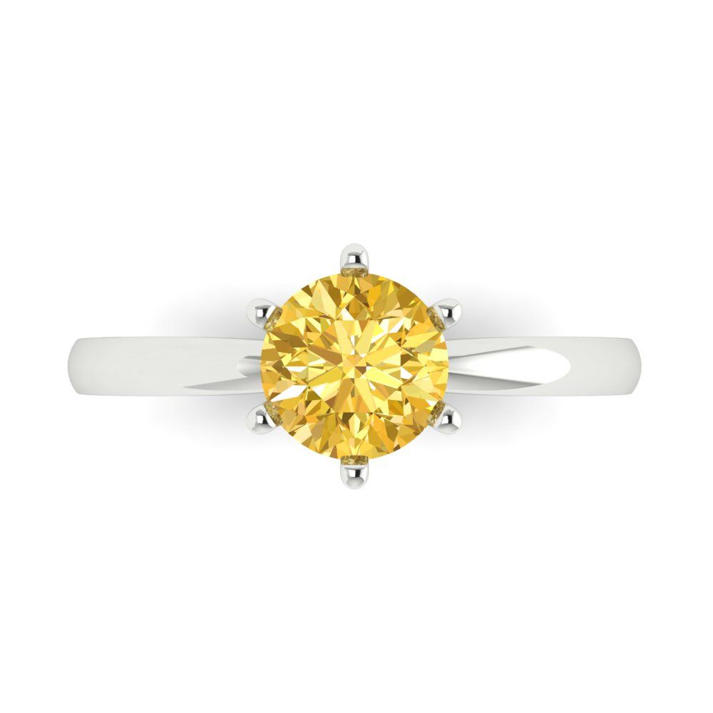 1 cttw Zirconia Simulated Yellow Diamond Solitaire  Engagement Ring - Solid Gold (VVS1, Round Cut,6.5mm)