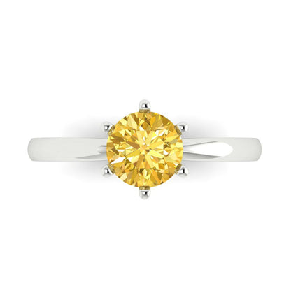 1 cttw Zirconia Simulated Yellow Diamond Solitaire  Engagement Ring - Solid Gold (VVS1, Round Cut,6.5mm)