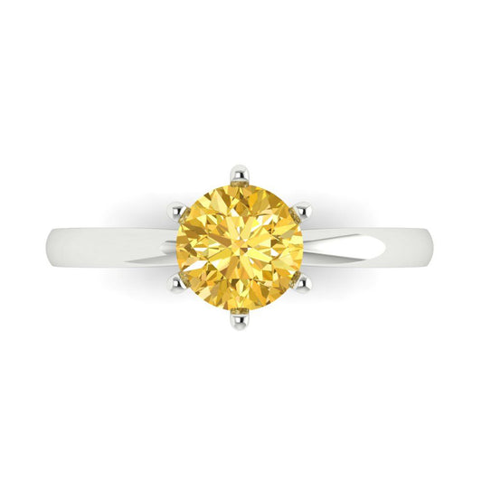 1 cttw Zirconia Simulated Yellow Diamond Solitaire  Engagement Ring - Solid White Gold (VVS1, Round Cut,6.5mm)