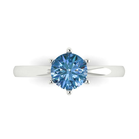 1 cttw Zirconia Simulated Blue Diamond Solitaire  Engagement Ring - Solid White Gold (VVS1, Round Cut,6.5mm)