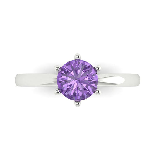 1 cttw Simulated Alexandrite Solitaire  Engagement Ring - Solid White Gold (VVS1, Round Cut,6.5mm)