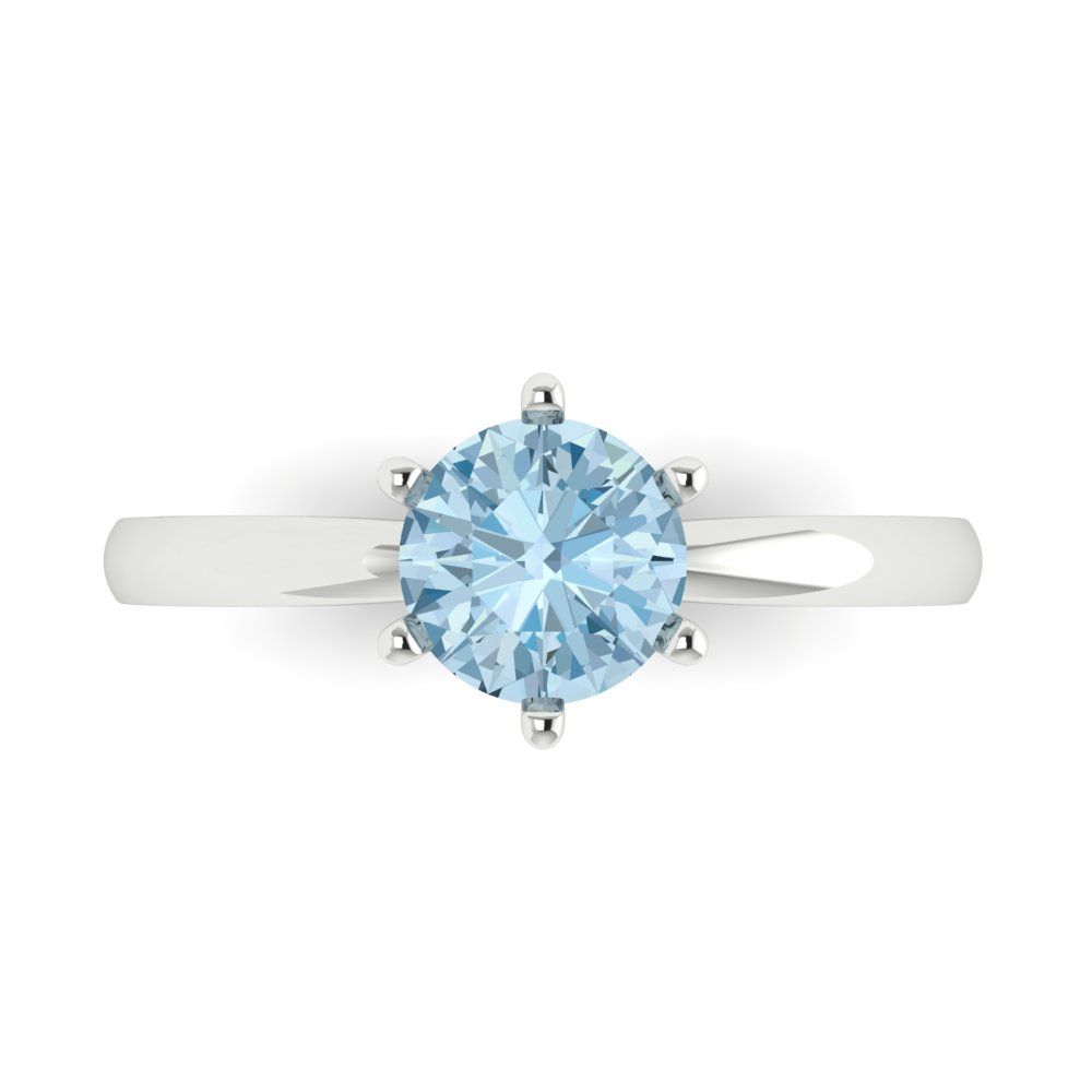1 cttw Natural Aquamarine Solitaire  Engagement Ring - Solid Gold (Round Cut,6.5mm)