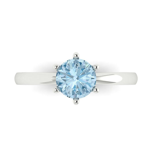 1 cttw Natural Aquamarine Solitaire  Engagement Ring - Solid White Gold (VVS1, Round Cut,6.5mm)