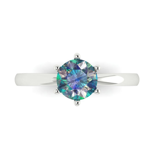 1 cttw Blue Moissanite Solitaire  Engagement Ring - Solid White Gold (VVS1, Round Cut,6.5mm)
