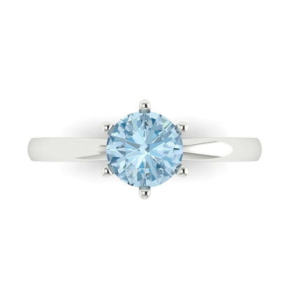 1 cttw Natural Sky Blue Topaz Solitaire  Engagement Ring - Solid Gold (Round Cut,6.5mm)