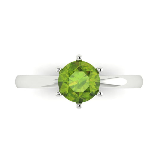 1 cttw Natural Peridot Solitaire  Engagement Ring - Solid White Gold (VVS1, Round Cut,6.5mm)