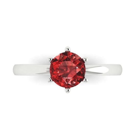 1 cttw Natural Garnet Solitaire  Engagement Ring - Solid White Gold (VVS1, Round Cut,6.5mm)