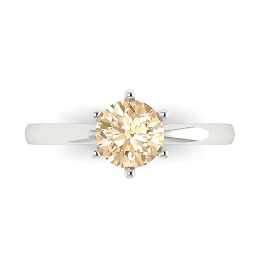 1 cttw Natural Morganite Solitaire  Engagement Ring - Solid White Gold (VVS1, Round Cut,6.5mm)