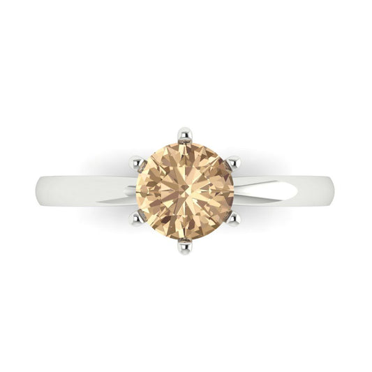 1 cttw Yellow Moissanite Solitaire  Engagement Ring - Solid White Gold (VVS1, Round Cut,6.5mm)