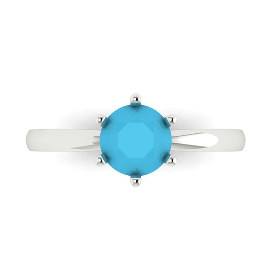 1 cttw Simulated Turquoise Solitaire  Engagement Ring - Solid White Gold (VVS1, Round Cut,6.5mm)