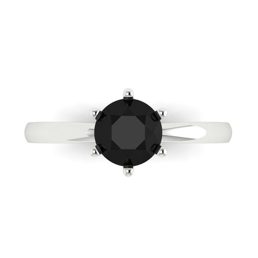 1 cttw Natural Onyx Solitaire  Engagement Ring - Solid White Gold (VVS1, Round Cut,6.5mm)