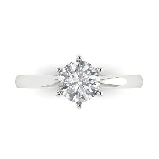 1 cttw Moissanite Solitaire  Engagement Ring - Solid White Gold (VVS1, Round Cut,6.5mm)