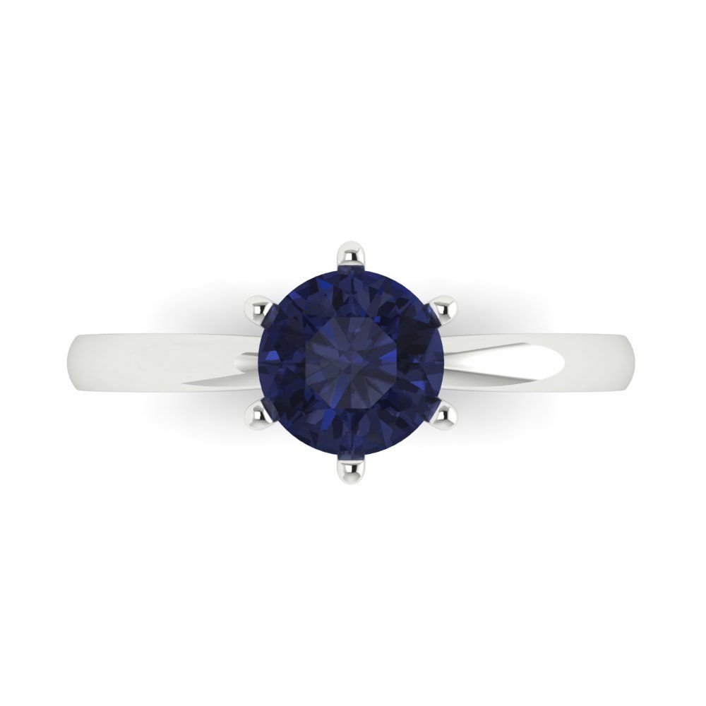 1 cttw Simulated Blue Sapphire Solitaire  Engagement Ring - Solid Gold (Round Cut,6.5mm)