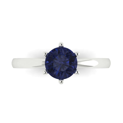 1 cttw Simulated Blue Sapphire Solitaire  Engagement Ring - Solid Gold (Round Cut,6.5mm)