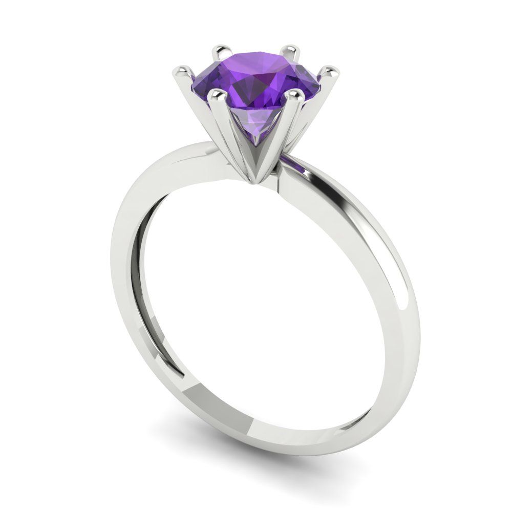 1 cttw Natural Amethyst Solitaire  Engagement Ring - Solid Gold (Round Cut,6.5mm)