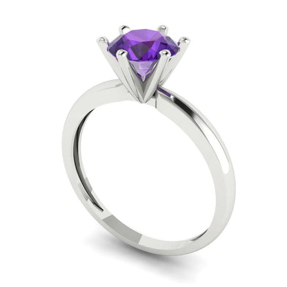 1 cttw Natural Amethyst Solitaire  Engagement Ring - Solid Gold (Round Cut,6.5mm)