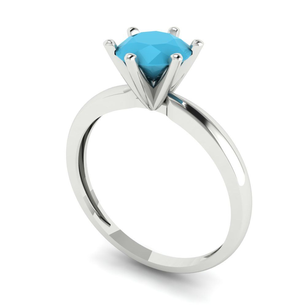 1 cttw Simulated Turquoise Solitaire  Engagement Ring - Solid White Gold (VVS1, Round Cut,6.5mm)