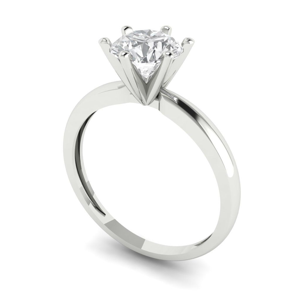 1 cttw Zirconia Simulated Diamond Solitaire  Engagement Ring - Solid White Gold (VVS1, Round Cut,6.5mm)