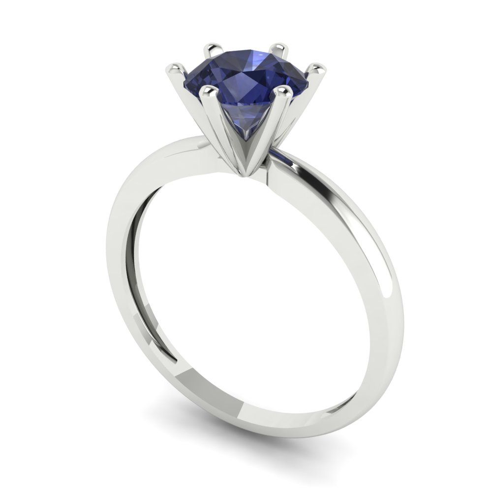 1 cttw Simulated Blue Sapphire Solitaire  Engagement Ring - Solid Gold (Round Cut,6.5mm)