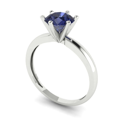 1 cttw Simulated Blue Sapphire Solitaire  Engagement Ring - Solid Gold (Round Cut,6.5mm)