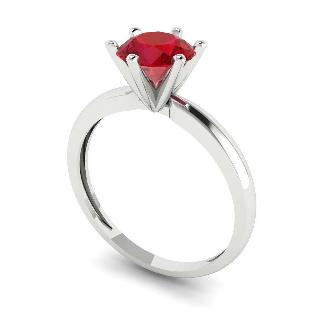 1 cttw Simulated Ruby Solitaire  Engagement Ring - Solid White Gold (VVS1, Round Cut,6.5mm)