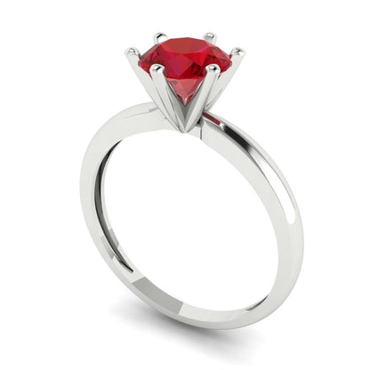1 cttw Simulated Ruby Solitaire  Engagement Ring - Solid White Gold (VVS1, Round Cut,6.5mm)