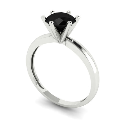 1 cttw Natural Onyx Solitaire  Engagement Ring - Solid Gold (Round Cut,6.5mm)