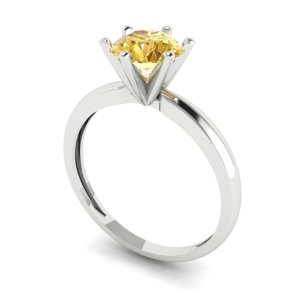 1 cttw Zirconia Simulated Yellow Diamond Solitaire  Engagement Ring - Solid Gold (VVS1, Round Cut,6.5mm)