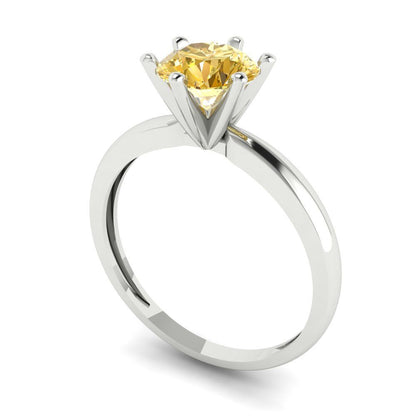 1 cttw Zirconia Simulated Yellow Diamond Solitaire  Engagement Ring - Solid Gold (VVS1, Round Cut,6.5mm)