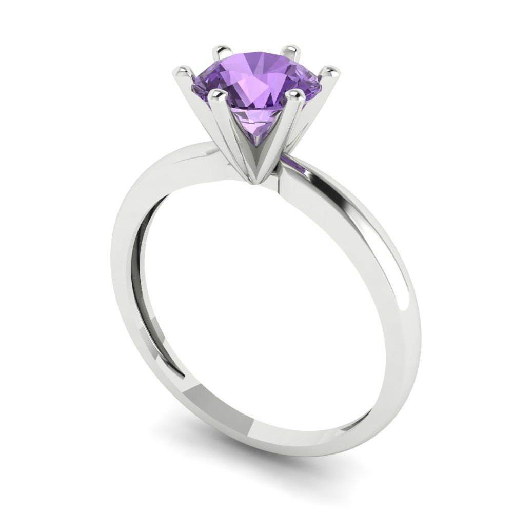 1 cttw Simulated Alexandrite Solitaire  Engagement Ring - Solid Gold (Round Cut,6.5mm)
