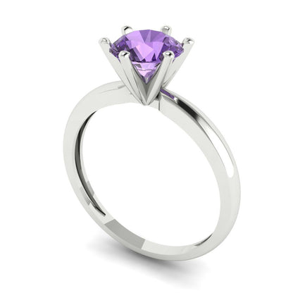 1 cttw Simulated Alexandrite Solitaire  Engagement Ring - Solid Gold (Round Cut,6.5mm)