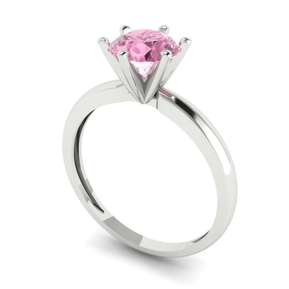 1 cttw Zirconia Simulated Pink Diamond Solitaire  Engagement Ring - Solid Gold (VVS1, Round Cut,6.5mm)