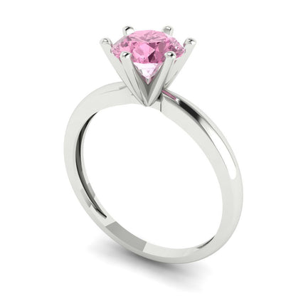 1 cttw Zirconia Simulated Pink Diamond Solitaire  Engagement Ring - Solid Gold (VVS1, Round Cut,6.5mm)