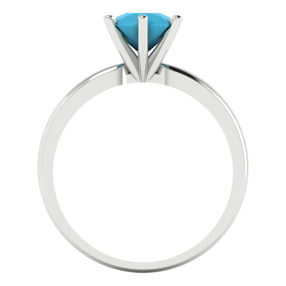 1 cttw Simulated Turquoise Solitaire  Engagement Ring - Solid White Gold (VVS1, Round Cut,6.5mm)