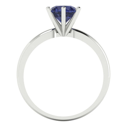 1 cttw Simulated Blue Sapphire Solitaire  Engagement Ring - Solid Gold (Round Cut,6.5mm)