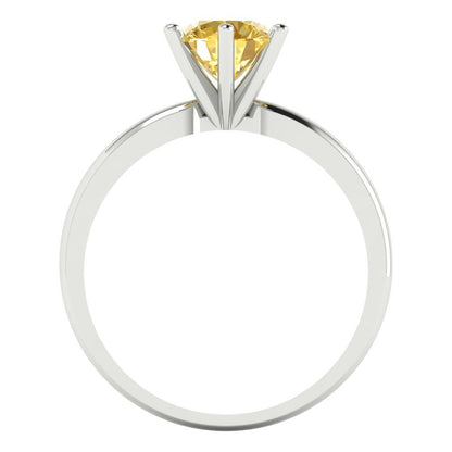 1 cttw Zirconia Simulated Yellow Diamond Solitaire  Engagement Ring - Solid Gold (VVS1, Round Cut,6.5mm)