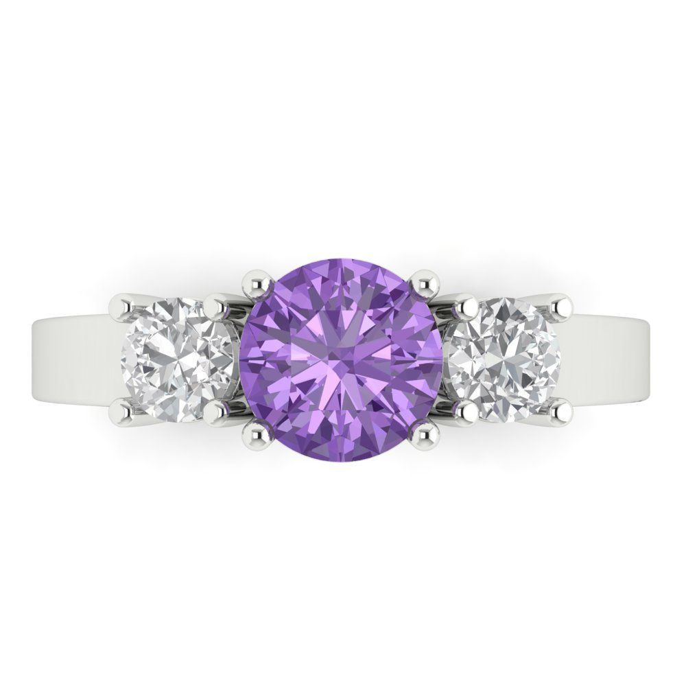 1.5 cttw Simulated Alexandrite Three-Stone Engagement Ring - Solid Gold (Round Cut,6.5mm)