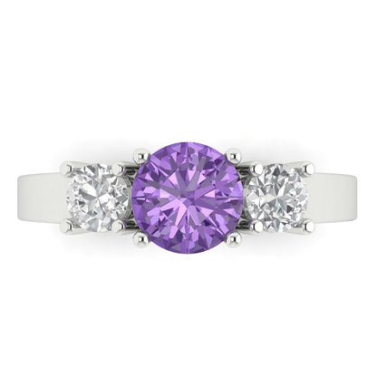 1.5 cttw Simulated Alexandrite Three-Stone Engagement Ring - Solid Gold (Round Cut,6.5mm)