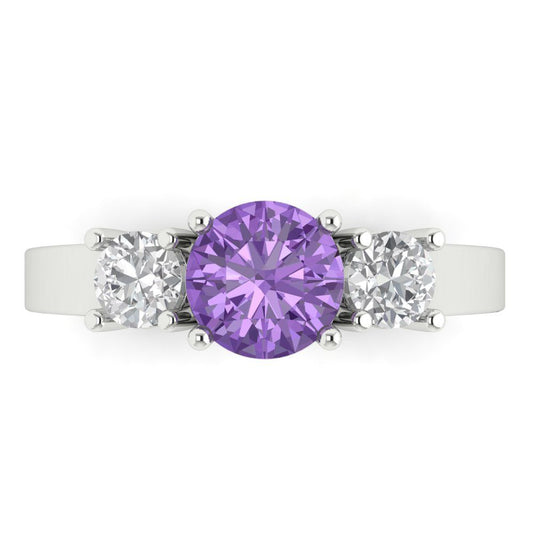 1.5 cttw Simulated Alexandrite Three-Stone Engagement Ring - Solid White Gold (VVS1, Round Cut,6.5mm)
